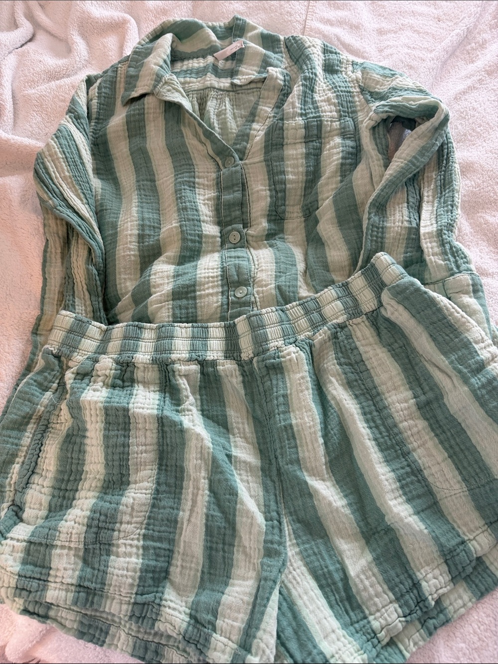 Soma Mint Green Striped Button-Down Shirt & Shorts Set